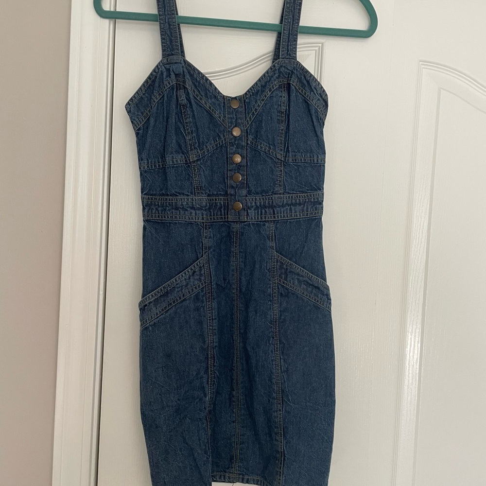 Chic Denim Mini Dress with Button Detail